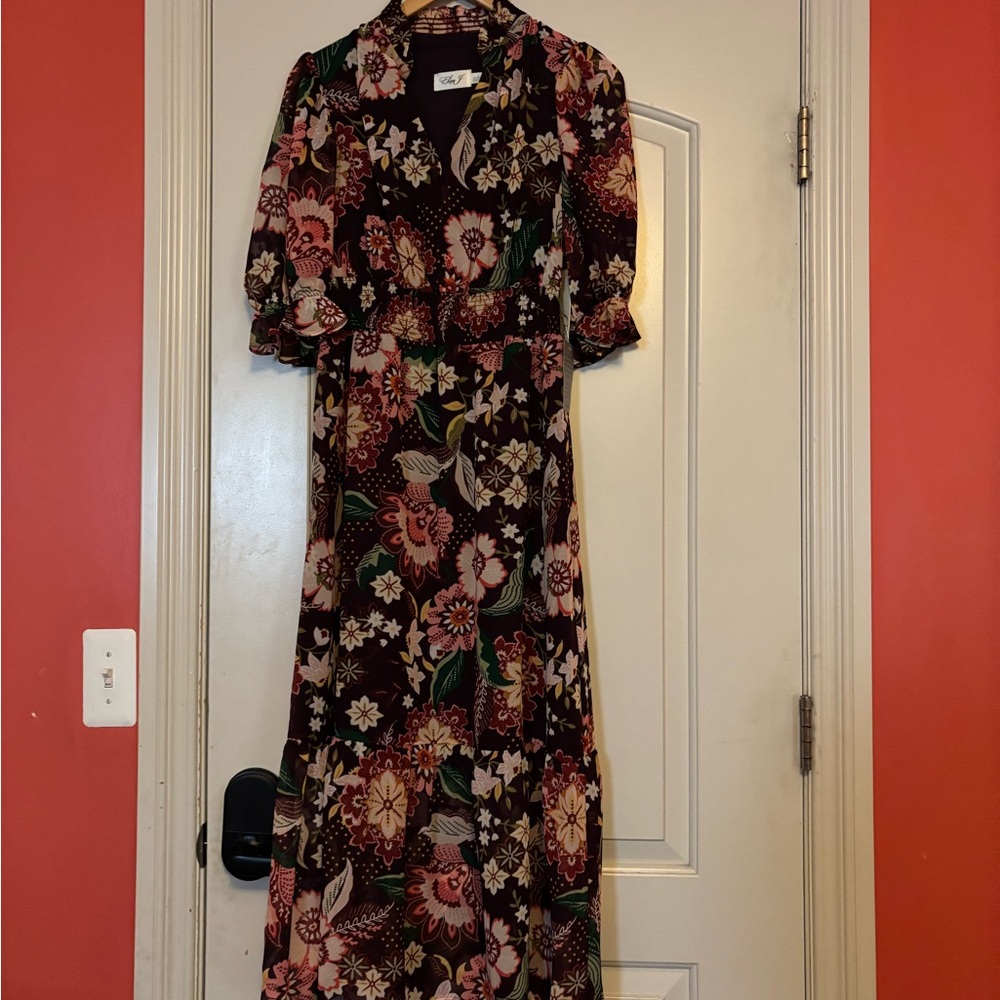 ELIZA J Floral Midi Long Sleeve Dress - Multicolor. Women’s Size 4 - Picture 4 of 9